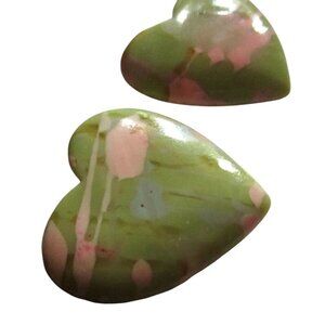 Valley Girl Preppy Vintage 80's Green & Pink Heart Clip-On Earrings